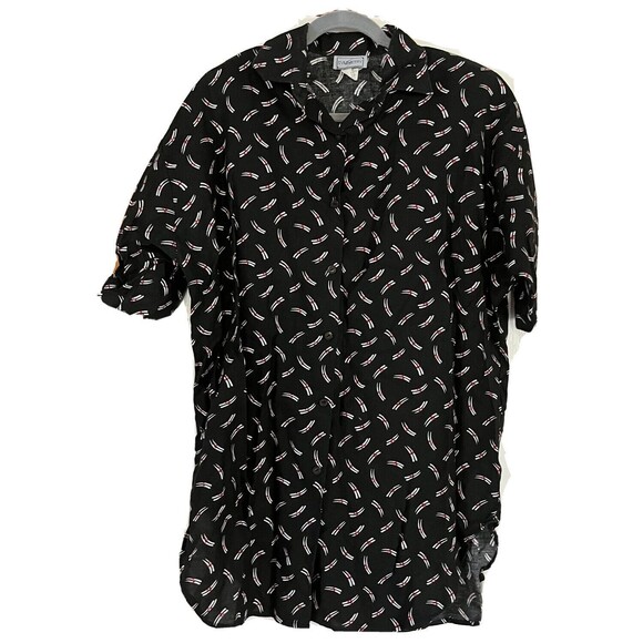 Symmetry Top Vintage 80s Short Sleeve Button Shoulder Pads Black Made USA Medium - Picture 1 of 3